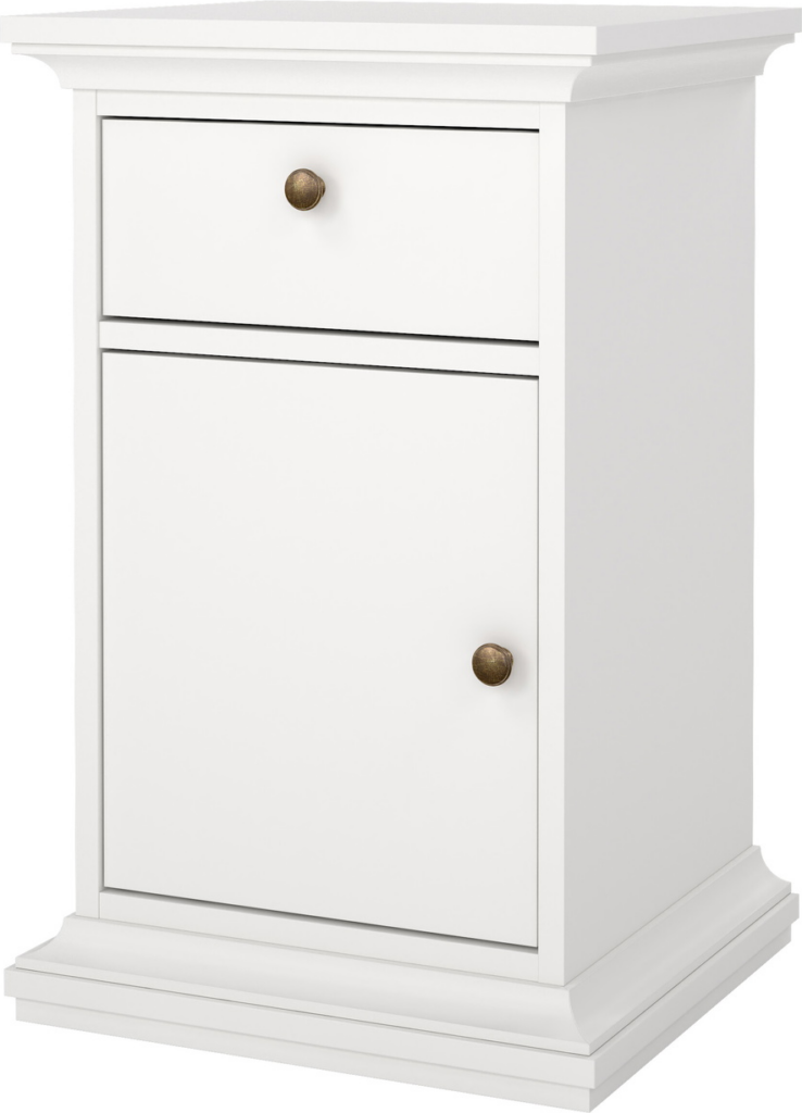 Sengebord Vesterholm Nora - hvid natbord, 1 skuffe og låge, FSC, spånplade, H70ÃB44ÃD40 cm